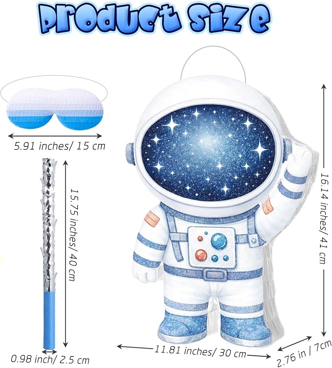 VioraWhite Astronaut Piñata for Kids Party Decorations Blue Spaceman Piñata Games with Stick and Blindfold Outer Space Decor for Boys & Girls Summer Galaxy Birthday Baby Shower Party Supplies