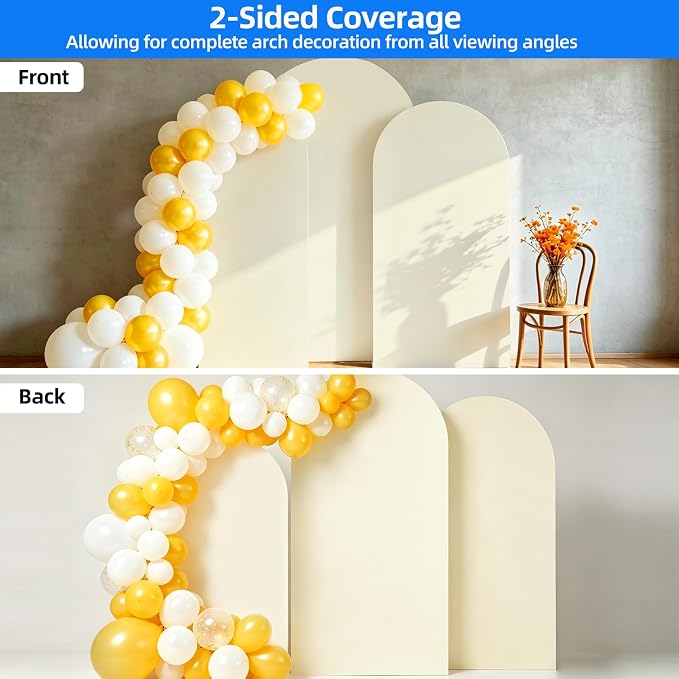 Hemmotop Beige Arch Backdrop Cover Set, 3-Piece (6ft/ 6.6ft/ 7.2ft) Wedding Arch Cover Stretchy Backdrop, Spandex Arched Stand Background Covers for Baby Shower Birthday Graduation Party