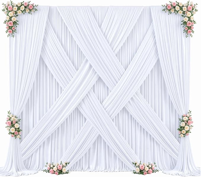 10 Panels White Backdrop Curtain for Parties Wedding Wrinkle Free 50ft x 10ft Backdrop Drapes for Baby Shower Gender Reveal Birthday Photo Photography Polyester Fabric Background Decoration