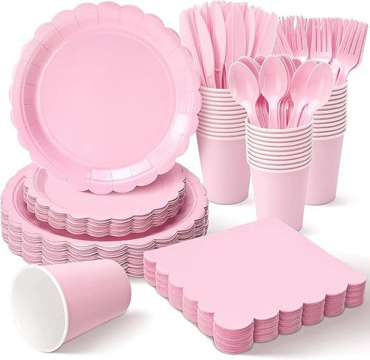 Vyntra 175 Pcs Pink Valentines Disposable Paper Plates and Napkins Set for 25, 9" Dinner Plates & 7" Dessert Plates, Tableware for Easter Party