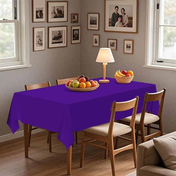 54IN X 160FT Plastic Table Cover Roll with Cutter Box, Cut to Size Plastic Table Cloths for Parties, Birthday, Disposable Tablecloth Roll for All Shape Tables (Purple, 54 Inch X 160 Feet)