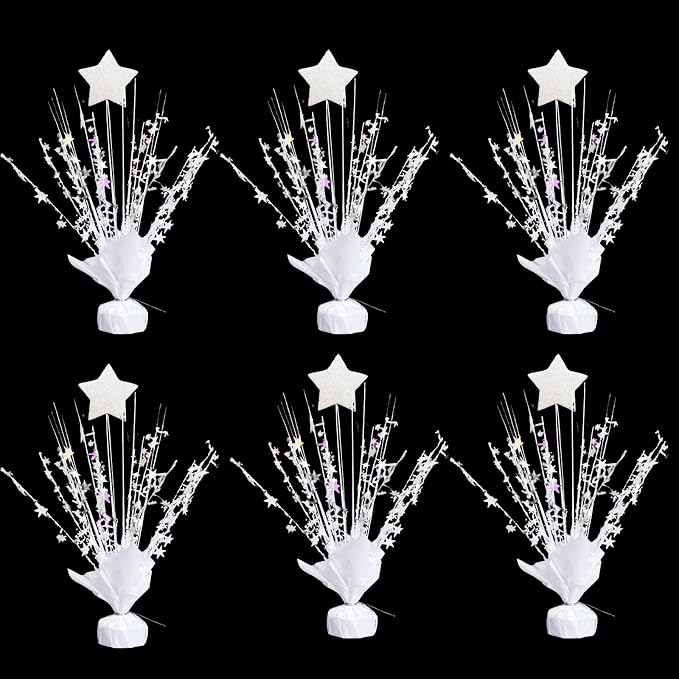 6 Pack Metallic Foil Spray Centerpiece Star Table Decoration Burst Table Centerpieces for Birthday Wedding Anniversary Graduation Holiday Party Supplies Decor (White Star)