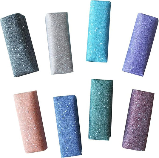 Glitter Tulle Fabric Roll 6 Inch x 9 Yards (By the Yard) 8 Assorted Colors - Durable Tulle Mesh Ribbon for DIY Tutu, Wedding Decorations, Baby Shower & Christmas Craft Supplies