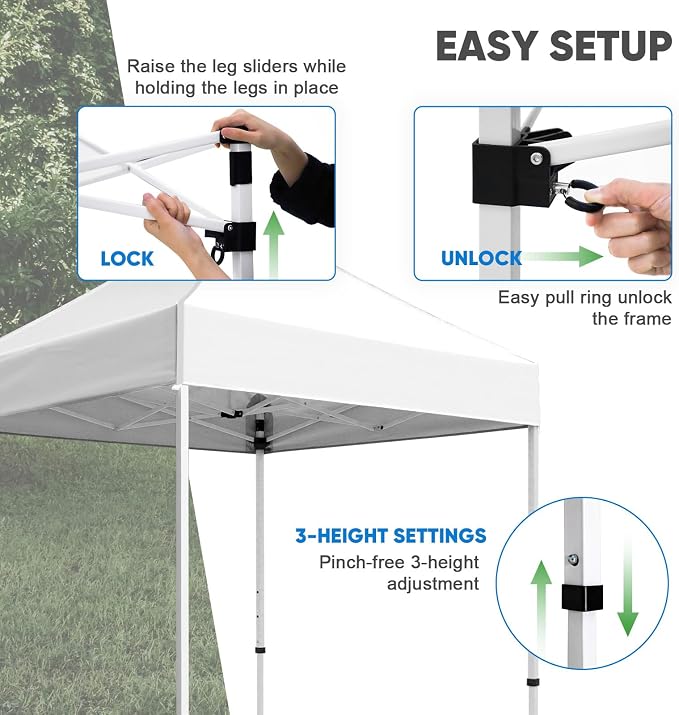 COOS BAY 5x5 Pop Up Canopy Tent, Portable Lightweight Sun Shelter with Carry Bag, Easy Setup Outdoor Canopy for Beach, Camping, Sports & Backyard Shade, White