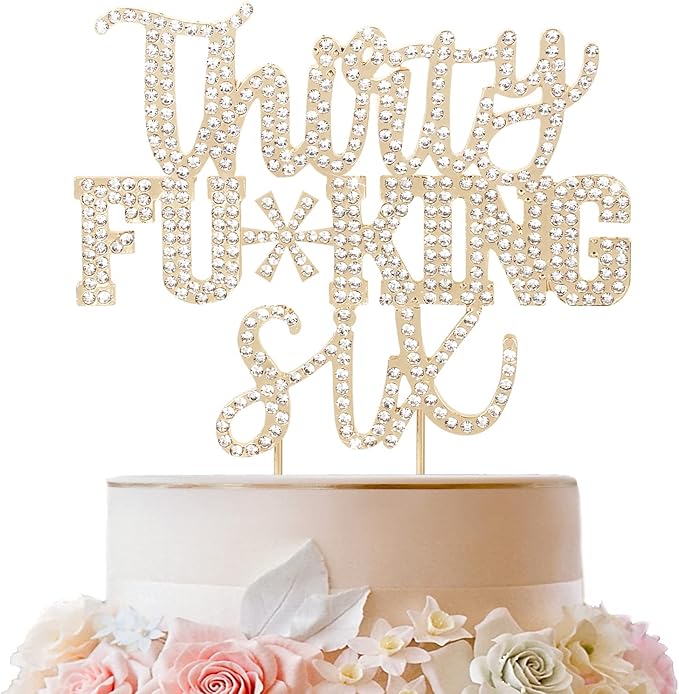 LINGTEER Happy 36th Birthday Funny Gold Rhinestone Cake Topper - Cheers to 36 Years Old,Happy 36th Birthday Cake Centerpieces Topper Decorations Gift Sign.