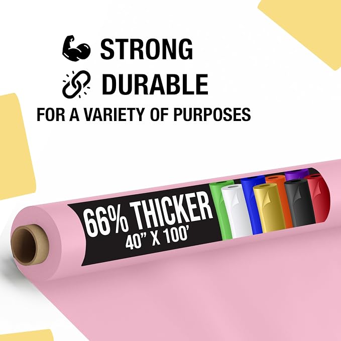 Party Solids 66% Thicker Premium Pink Plastic Table Cover Roll 40" X 100' Table Cloth Plastic Cover Roll Quality Thick Banquet Rolls Disposable Tablecloth Rolls Strong American Based Company