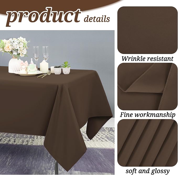 YMHPRIDE 6 Pack Brown Tablecloth 60 x102 inch Polyester Table Cloth for 6 Foot Rectangle Tables, Stain and Wrinkle Resistant Washable Fabric Polyester Table Covers for Wedding Party Banquet
