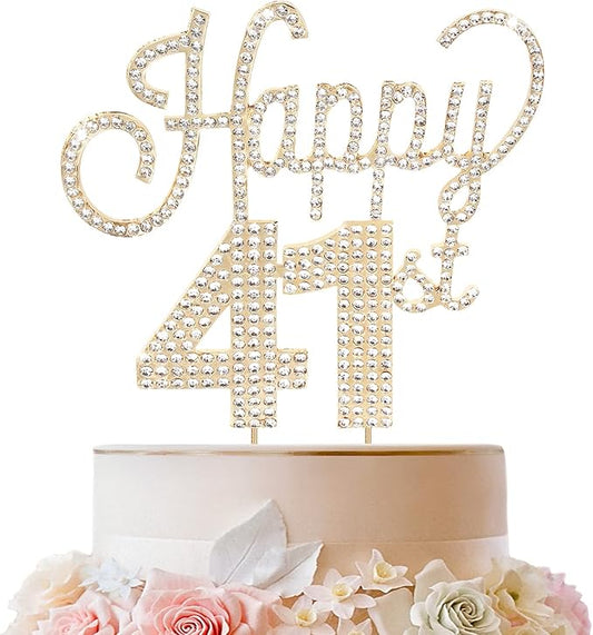LINGTEER Happy 41st Birthday Gold Rhinestone Cake Topper - Cheers to 41st Birthday 41 Years Old Anniversary Party Cake Centerpieces Topper Decorations Gift Sign.