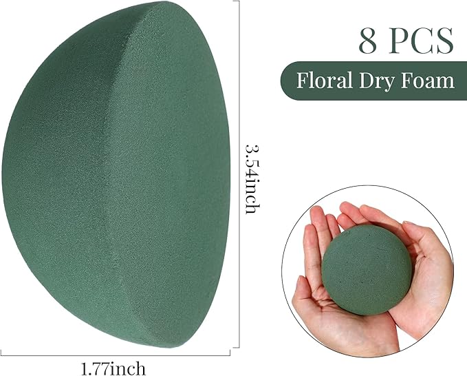 Shihanee 8 Pcs Half Ball Floral Dry Foam Green Round Foam Block Dry Balls Large Flower Craft for Artificial Plant Bouquet Arrangement DIY Craft(3.54 x 1.77 Inches)