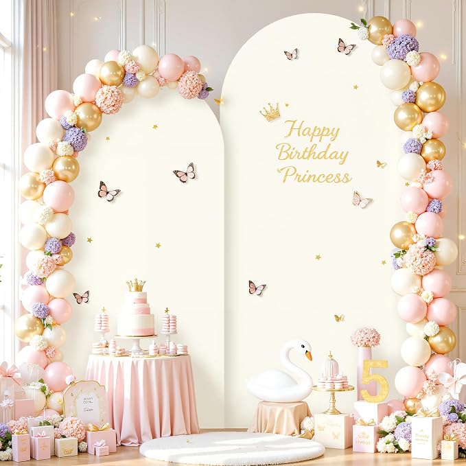 Cream and Lavender Photo Arch Backdrop Cover Set of 2 Spandex 7.2ft and 6ft Arch Covers Stretchy Backdrop Baby Shower Arch Stand Covers for Girls Birthday Party Wedding Banquet Background