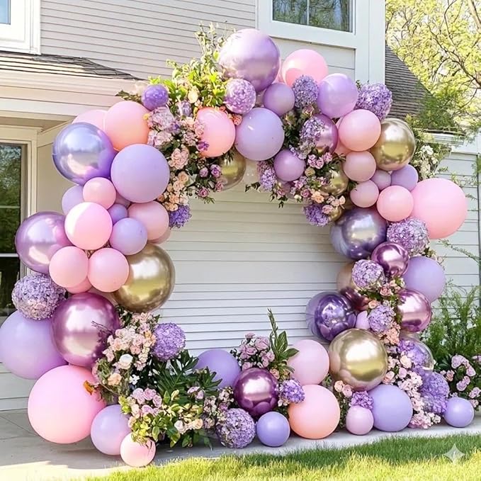 Purple Pink Balloon Arch Lavender Lilac Balloons Double Stuffed Pearl Pink Purple Balloon Garland Kit for Baby Shower Birthday Bridal Wedding Spring Party Decorations