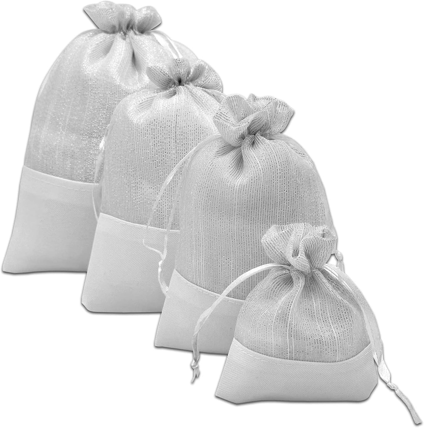 TheDisplayGuys For Your Modern Living 24-Pack Linen & White Organza Gift Bags with Drawstrings (Large 5 1/2 x 8) - Party Favors, Samples, Treats Mesh Pouches