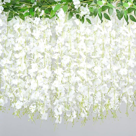 30 Branches Wisteria Hanging Flowers White Artificial Wisteria Hanging Flowers Garlands Vine for Wedding Arch Party Ceremony Home Garden Backdrop Wall Decoration (2 Pack)