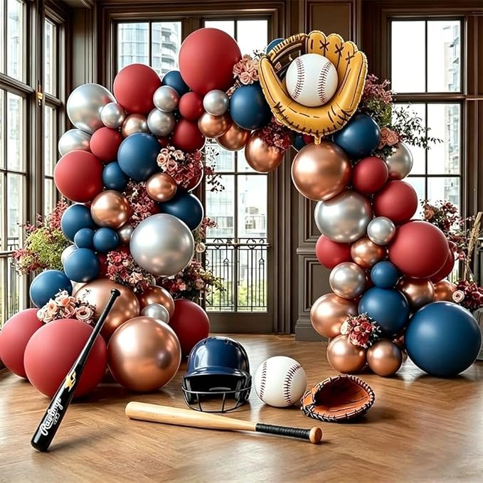 Red Blue Gold Balloon Arch, Double Stuffed Royal Blue Red Balloon Garland Kit Navy Red Silver Latex Balloons for Graduation Birthday 4th of July Baseball Anniversary Party Decor
