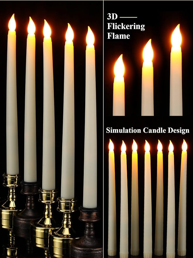 Funtery 48 Pcs Flameless LED Taper Candles Battery Operated Candles Bulk Realistic LED Candlesticks Flickering for Wedding Church Party Home Decor(Ivory,11 Inch,Classic Style)