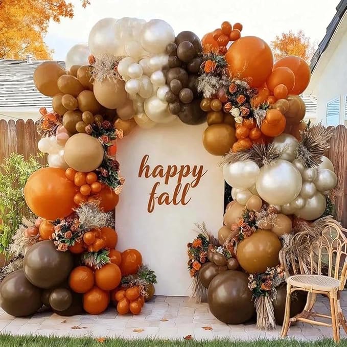 Burnt Orange Brown Balloon Arch Kit, Double Stuffed Tan Coffee Pearl White Sand Balloon Garland Dark Brown Terracotta Latex for Boho Birthday Baby Shower Bridal Wedding Party Decoration