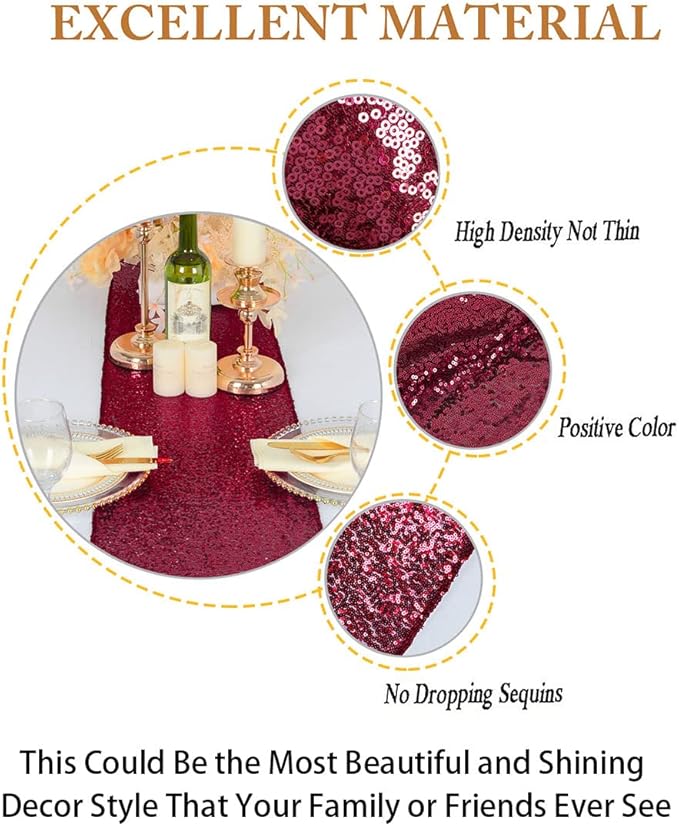 ShinyBeauty Sequin Table Runner Burgundy 12x108-Inch Wedding Table Runners Pack of 15 Wine Table Covers for Party Bridal Shower Decorations Glitter Table Runner for Baby Shower Birthday Party Table