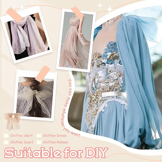 VACVELT White Chiffon Fabric by The Yard, 60 Inch Wide Chiffon Sheer Fabric Bolt Wedding Draping Fabric, Soft Chiffon Fabric for Wedding Arch Draping Backdrop, Party Decoration (Pre-Cut, 1 Yard)