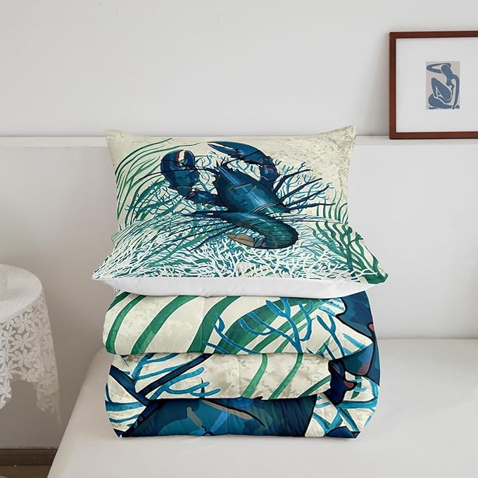 Feelyou Lobster Print Comforter Set Queen Size Kids Ocean Creature Comforter for Boys Girls Teens Marine Theme Bedding Set Underwater Animal Pattern Duvet Set Nature Pattern Quilt