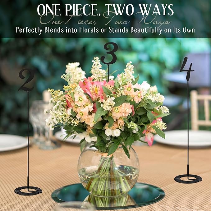 Novabright 20 Pcs Metal Table Numbers 1-20 Numbers for Wedding Reception, 10 Inch Stainless Steel Table Number Signs with Sturdy Holder Base for Banquet, Party, Restaurant & Event Decor(Black)