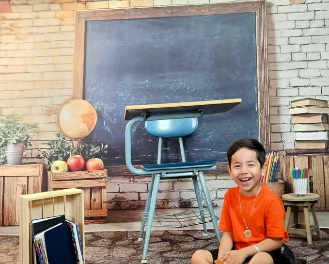 Kate Back-to-School Vintage Campus Brick Wall Photo Backdrop, 10x6.5ft | Features Back-to-School Vintage Campus Brick Wall; Photo background for back-to-school portraits and studio photography.