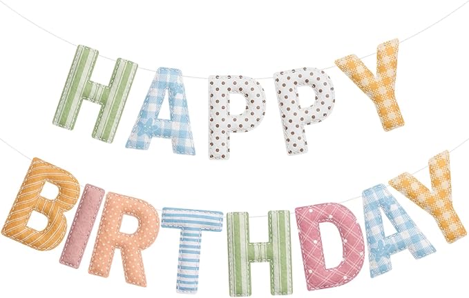 Mindsoft Felt Happy Birthday Garland Rainbow Banner Reusable Happy Birthday Sign Party Supply for Party Decor (Flower Color,Stripe)
