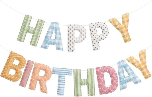 Mindsoft Felt Happy Birthday Garland Rainbow Banner Reusable Happy Birthday Sign Party Supply for Party Decor (Flower Color,Stripe)