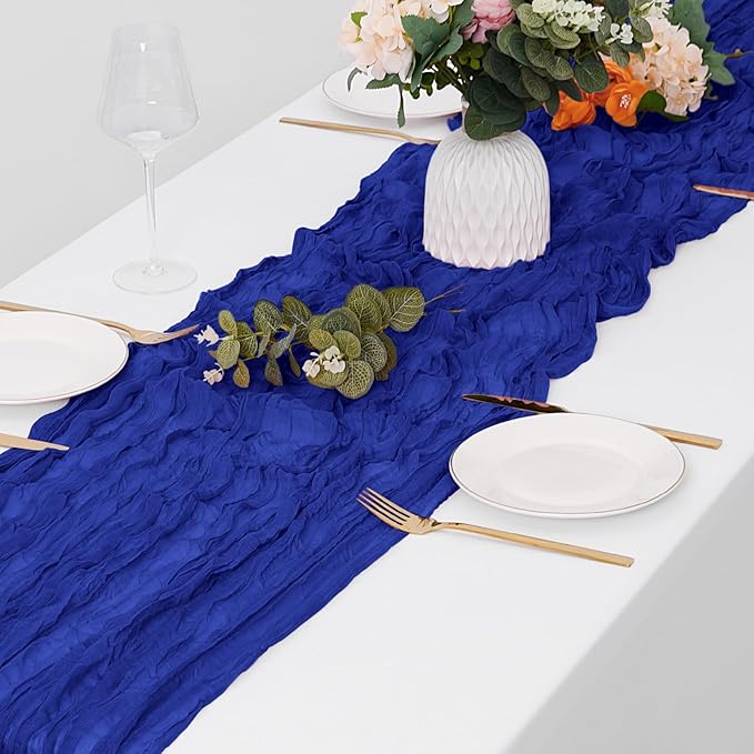 15 Pack Royal Blue Cheesecloth Table Runner 17 x 108 inch Cheese Cloth Table Runners 9ft Blue Table Runner Rustic Romantic Sheer Gauze Runner for Wedding Party Baby Shower Table Decoration