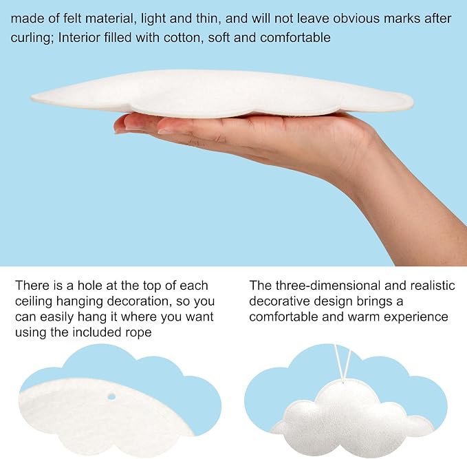 Ayfjovs 16PCS Cloud Hanging Decoration - 3D Felt Clouds for Nursery, Stage Props and Classroom Decor
