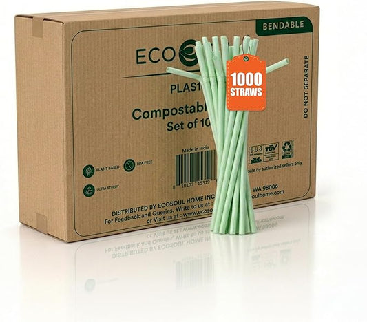ECO SOUL Straws [1000 Count][8.25"] Eco-Friendly Disposable Straws, Cocktail Cold Drink Smoothie Bendable