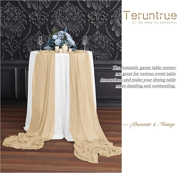 24 Packs Beige Cheesecloth Table Runner,10ft Rustic Gauze Boho Wedding Table Runner Decoration, Wedding Table Decor Sheer Table Runner for Wedding Party Bridal Shower Table