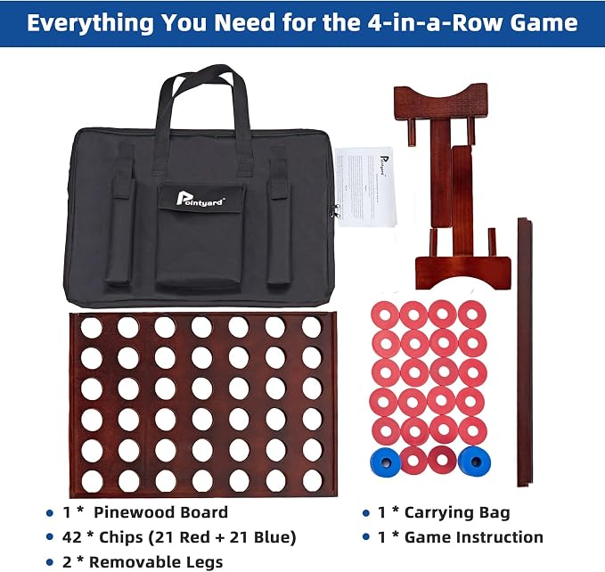 Giant Wooden 4 in a Row Vintage 2.8Ft Outdoor Yard Game for Adults Famliy, with 42 Pcs Chips & Durable Carrying Bag, Halloween Christmas Party Game Gifts for Lovers