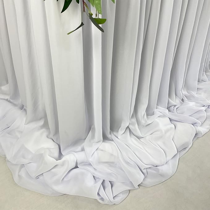 Pooling and Floating Chiffon Table Skirt with extra length, 6FT 9FT 14FT Sheer Tablecloth, Baby Shower, Birthdays Party, Main Cake Table Decoration, Wdding Table Skirt (White, 9FT)