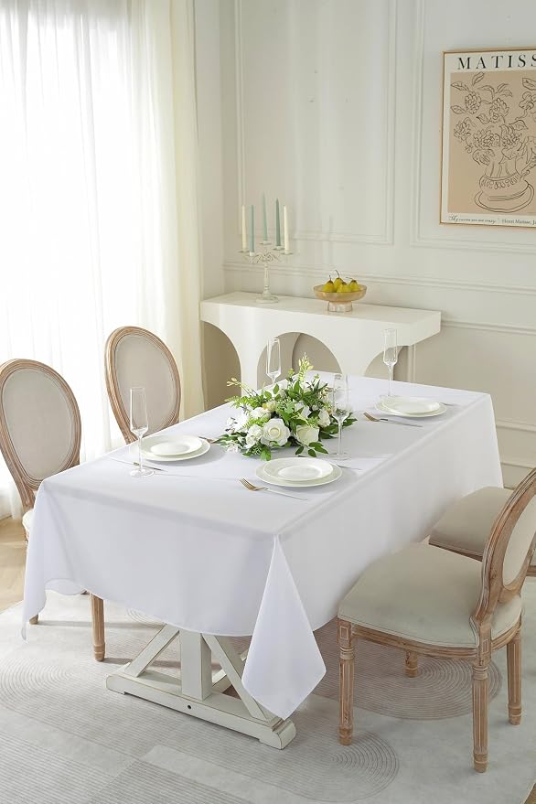 5 Pack Rectangle Tablecloth, 60 x 102 Inch White Tablecloth, 6ft Rectangle Table Cloth, Polyester Fabric Washable Tablecloth for Home, Party, Wedding or Restaurant Use.