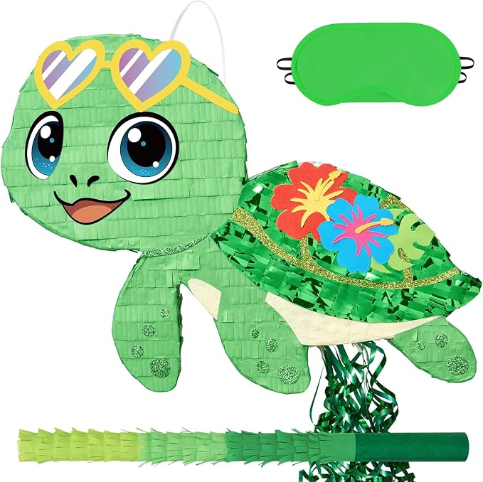 WERNNSAI Turtle Piñata - Ocean Party Decorations Hawaiian Turtle Piñata with Blindfold and Stick for Hawaiian Birthday Decorations Summer Tropical Pool Party Luau Carnival Supplies