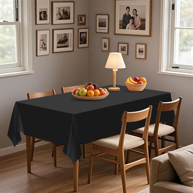 54IN X 320FT Plastic Table Cover Roll with Cutter Box, Cut to Size Plastic Table Cloths for Parties, Birthday, Disposable Tablecloth Roll for All Shape Tables (Black, 54 Inch X 320 Feet)