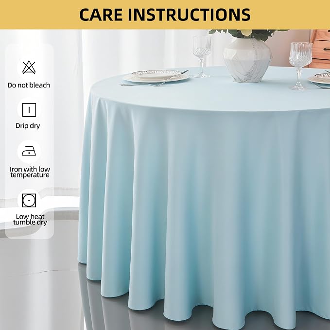 2-Pack Round 108-inch Dusty Blue Table Cloths, Solid Stain and Wrinkle Resistant Circular Tablecloth, Premium Plain Weave Polyester Fabric Table Linen Covers for Hotel, Banquet