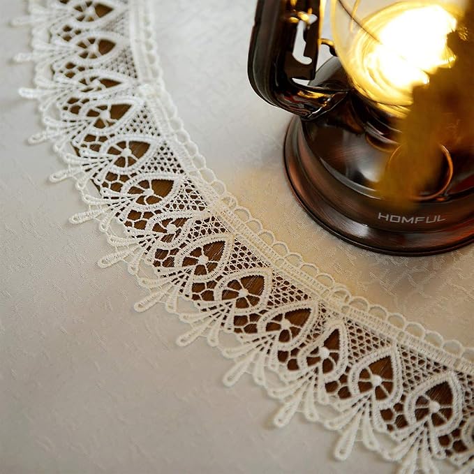 ARTABLE Round Tablecloth Lace Rustic Macrame Embroidered Table Cloths for Harvest Dresser Decor Farmhouse Kitchen Home (Ivory-2, 70" Round)