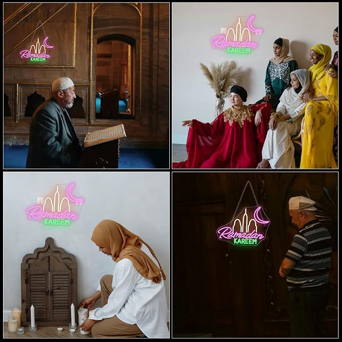 Ramadan Kareem Neon Sign Islamic Led Neon Lights Ramadan Festival Window For Wall Decor Dimmable Light Up Sign For Muslim Door Living Room Bedroom Home House Party Club Decoration Gifts