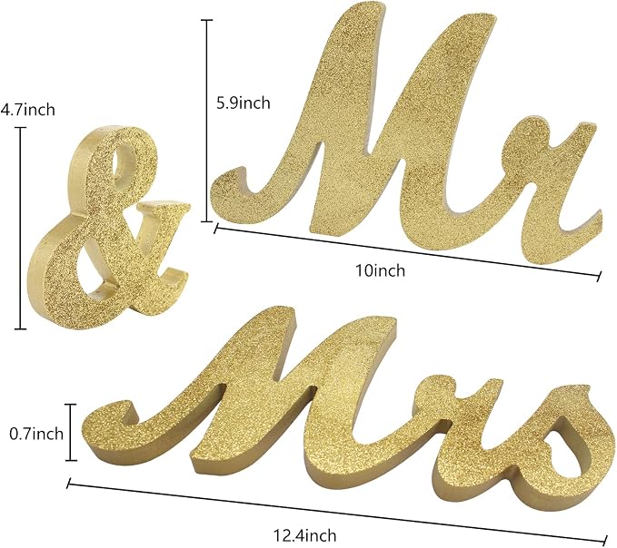 Mr Mrs Sign for Wedding Table, Mr and Mrs Wooden Letters, Large Mr. & Mrs. Party Decoration Items, Head Table Wedding Sign for Anniversary Party Valentine's Day Vintage Decor-Golden