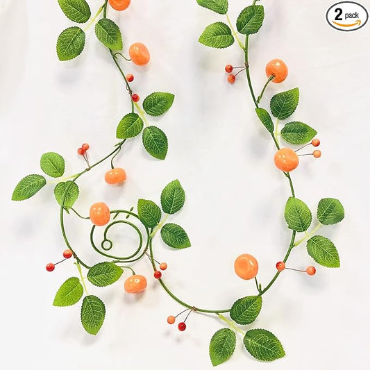 Artificial Fruit Tangerine Oranges Hanging Vines Plant Garland Artificial Berries Kumquat Leaves for Home Garden Wedding Party Decor (Tangerine Vine, 2 Pack)