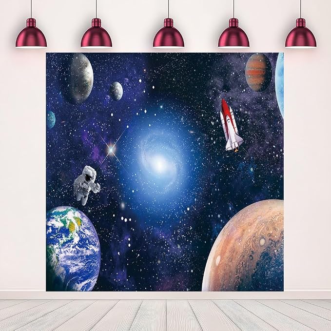 8x8FT Space Astronaut Photography Backdrop Cosmic Galaxy Planet Photography Background Baby Shower Newborn Gift Children Birthday Party Banner Photographic Studio Photo Backgrounds