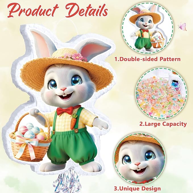 WERNNSAI Easter Bunny Piñata – Green Rabbit Piñata with Blindfold and Stick Spring Easter Egg Hunt Game Party Decorations Birthday Carnival Supplies
