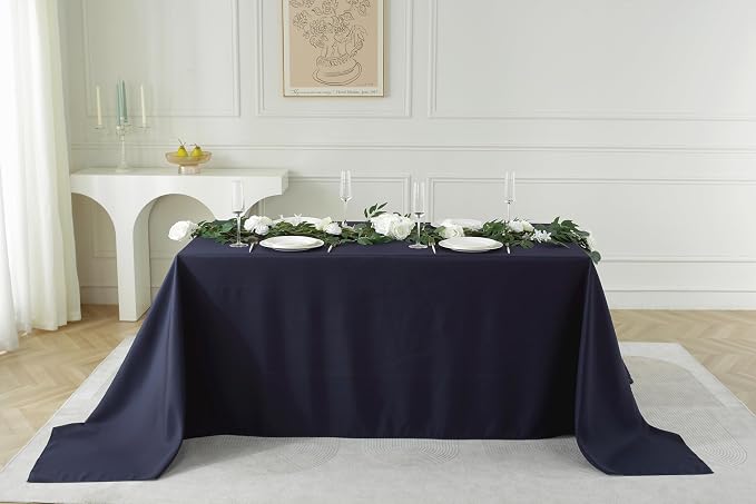 5 Pack Rectangle Tablecloth, 90 x 132 Inch Navy Blue Washable Tablecloth for Home, Party, Wedding or Restaurant Use