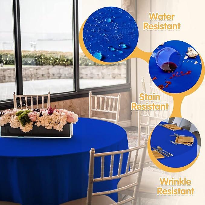 BRILLMAX 8 Pack Royal Blue Round Tablecloths 90 Inch for 60” Tables - 150 GSM Polyester Fabric, 15" Standard Drop, Water, Stain & Wrinkle Resistant Cloth Cover for Wedding Reception Banquet Dining
