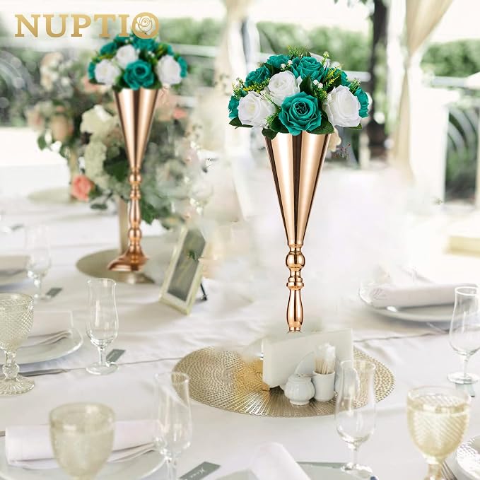 NUPTIO Flower Ball Centrepieces for Tables - Teal & White Artificial Flowers Rose for Centerpieces - Fake Rose Arrangements for Wedding Birthday Party St Patricks Day Decor 2 Pcs