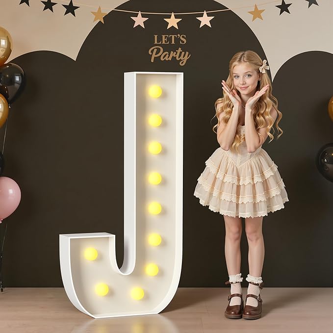 Marquee Letters 4 Feet Tall, 4FT Large Light up Letters J, Big Sign J with Warm White Light for Birthday Wedding Proposal Engagement Graduation Party Backdrop Decorations