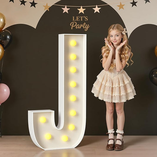 Marquee Letters 4 Feet Tall, 4FT Large Light up Letters J, Big Sign J with Warm White Light for Birthday Wedding Proposal Engagement Graduation Party Backdrop Decorations