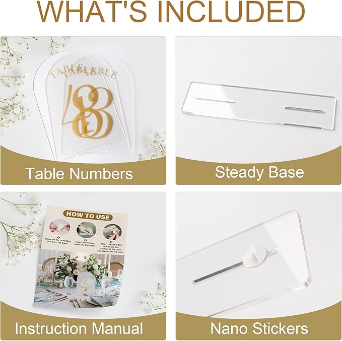 Wedding Table Numbers 1-30 Clear Acrylic Seating Number Signs for Weddings Reception Anniversary Party Decor Seat Number for Tables with Elegant Gold Lettering