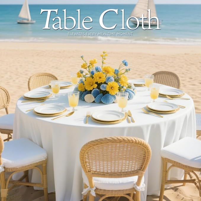 WIGENIUS 10 Pack Ivory Table Cloth Round Tablecloths 90 Inch,Polyester Table Cloth for 5 Foot Round Tables,Wrinkle Resistant Washable Fabric Table Covers for Party,Wedding Banquet